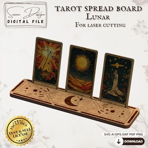 Moon and Stars Tarot Stand - Easy Laser Cut SVG Files - Past, Present, Future - Divination Holder - tarot altar spread board