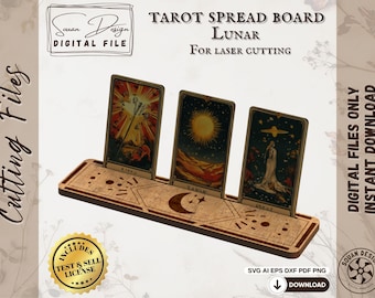 Moon and Stars Tarot Stand - Easy Laser Cut SVG Files - Past, Present, Future - Divination Holder - tarot altar spread board