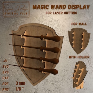 Support de baguettes de sorciers pour découpe laser - Fichier numérique (SVG, DXF, AI) - Design bouclier de château -  Présentoir baguettes