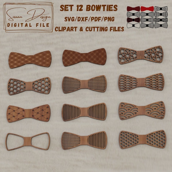 12 Bow Tie SVG Models for laser cutting, bow ties for men - Laser cutting files DXF, Glowforge, Silhouette