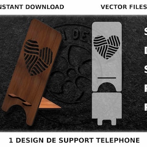 1 modèle de support téléphone cœur chemin croisé pour découpe laser, support smartphone en dessin vectoriel format SVG, DXF et STL