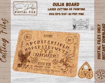 Ouija-Brett SVG und sein Ornamentbrett – Rabe – Datei zum Laserschneiden oder Drucken – Wahrsagebrett – AI, DXF