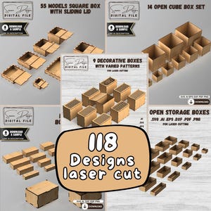 Laser Cut Box Files Bundle – 118 Storage Box Designs – Svg, Png, Dxf, Eps, Pdf, Ai – Easy to Cut