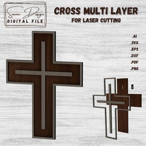 Croix Minimaliste SVG - Fichiers Découpe Laser - Design Multi-Couche  en Bois - Décoration Religieuse ou Spirituelle