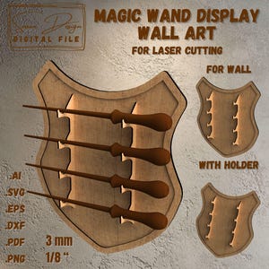 Stand pour Baguettes Magiques - Fichier Bouclier Décoration Murale en Bois pour Découpe Laser - Support pour baguette - SVG, AI, DXF