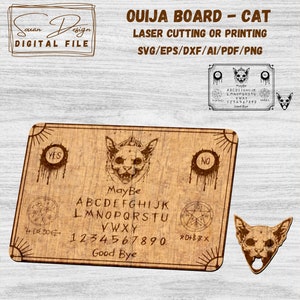 Table de Ouija Chat SVG - Fichier pour Découpe Laser ou à imprimer, Silhouette, Glowforge, Fichiers DXF pour laser
