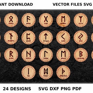 24 designs de coasters sous verres runes viking pour découpe / gravure laser. Dessin vectoriel format SVG et DXF