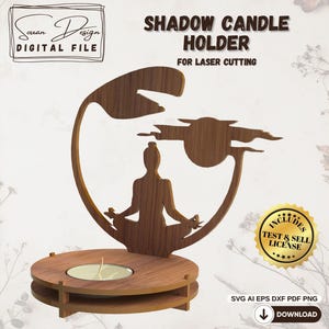 Meditating monk candle holder template for laser cutting and engraving, candle holder in vector format SVG and DXF