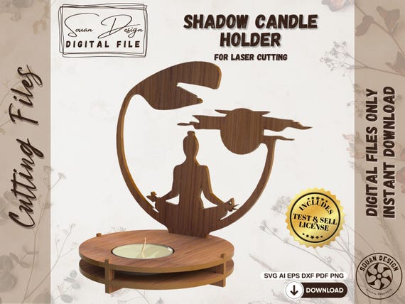Modèle de porte bougie avec un moine en méditation pour découpe et gravure laser, bougeoir en dessin vectoriel format SVG et DXF