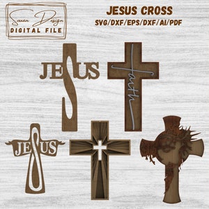 Pack de Croix Jésus pour Découpe Laser SVG - Design Spirituel et Religieux -  Fichiers faciles à découper au laser