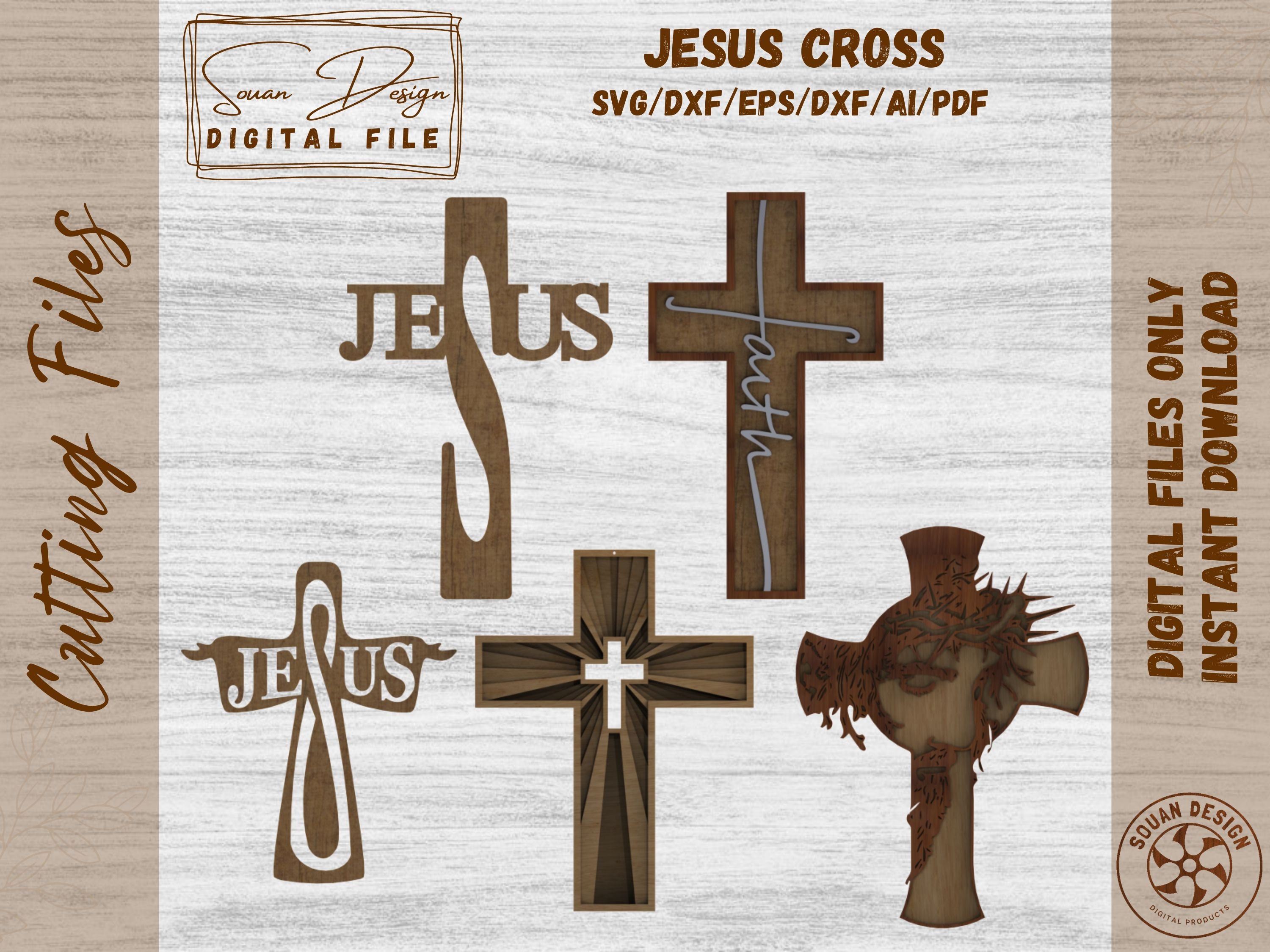 Jesus Cross Bundle for Laser Cutting - Spiritual and Religious Design - easy laser cut files