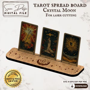 Moon and Crystal Tarot Stand - Easy Laser Cutting SVG Files - Divination Card Display - For 3 Cards - Past, Present, Future - easy cut files