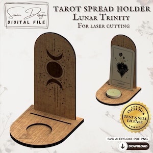 Porta cartas de tarot SVG para corte láser - Diseño digital - Pantalla de adivinación mística - Triple Moon