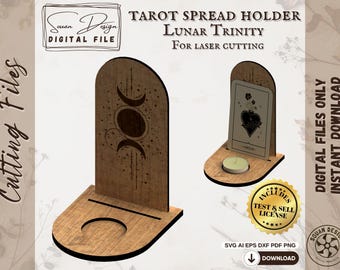 Tarot Spread Holder SVG for Laser Cutting - Digital Card Stand Design - Mystical Divination Display - Triple Moon Design