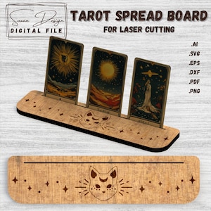 Planche de Tarot Chat et Lune - Fichier SVG Découpe Laser - Support pour 3 Cartes Divinatoires