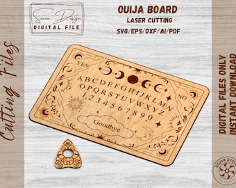 Ouija Board with planchette SVG, File for Laser Cutting or Printing, Silhouette, Glowforge, DXF Files for Laser
