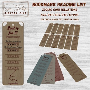 Marque-page de Suivi SVG, Constellations du zodiaque, Cricut, Imprimable, Découpe Laser, Fichiers DXF pour laser, Signets à imprimer.