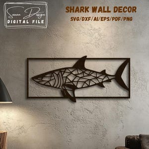 Requin géométrique Murale en Bois SVG - Design Géométrique pour Découpe Laser - Fichier Numérique pour Cricut, Silhouette, DXF, AI