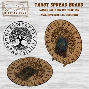 Support Tirage Carte de Tarot Yggdrasil Runes Viking SVG - planche de tarot - Fichier numérique laser - DXF / AI