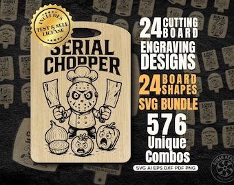 Funny & Dark Humor Cutting Board SVG Bundle | 24 Board Designs and 24 Charcuterie, Serving Board Shapes | Laser Engraving Files