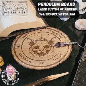 Cadran pendule avec tête de chat SVG - Fichier pour Découpe Laser ou à imprimer - Sorcellerie - planche de Divination - AI, DXF