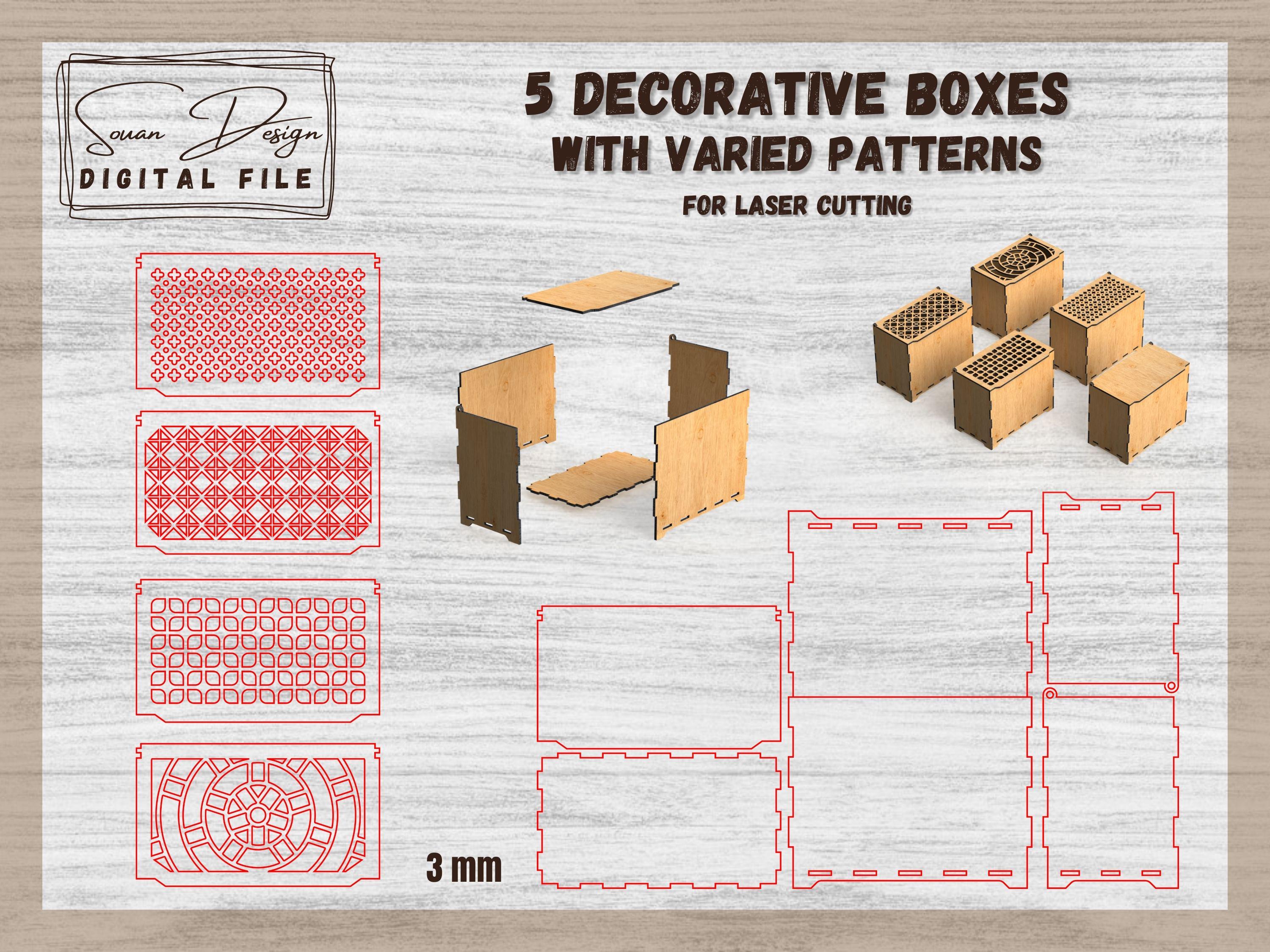 5 Wooden Boxes With Hinged Lid (SVG) | Laser Cut Files With Decorative ...