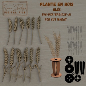 Brins de Blé SVG, Fichier pour Découpe Laser, Fleurs en bois, plante SVG Dessin Vectoriel, Silhouette, Glowforge, Fichiers DXF pour laser