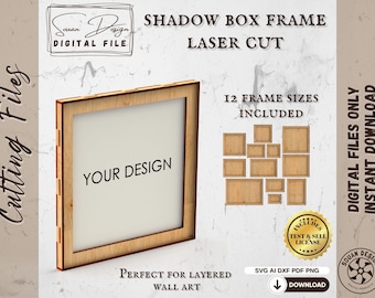 Shadow Box Frame SVG Bundle | 12 Multi Size Frames | Laser Cut Photo Frame Template | DIY Picture Frame | Layered Wall Art Display Box