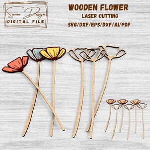 Fleurs Sauvages SVG - Fichier pour Découpe Laser, plante SVG Dessin Vectoriel, Silhouette, Glowforge, Fichiers DXF pour laser