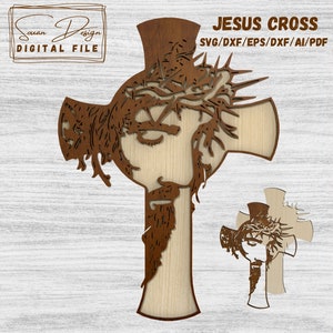 Jésus sur une croix - Fichier de découpe laser DXF - Jésus vectoriel SVG - cadeaux religieux, Cricut Silhouette - décoration murale PDF