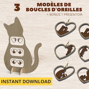 Patrones de aretes de gato | limas de corte | cricut | corte por láser | joyería SVG, DXF, IA