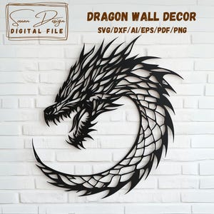 Décor Mural Dragon SVG, Fichier Découpe Laser, Art Vectoriel, AI et DXF, Téléchargement Instantané