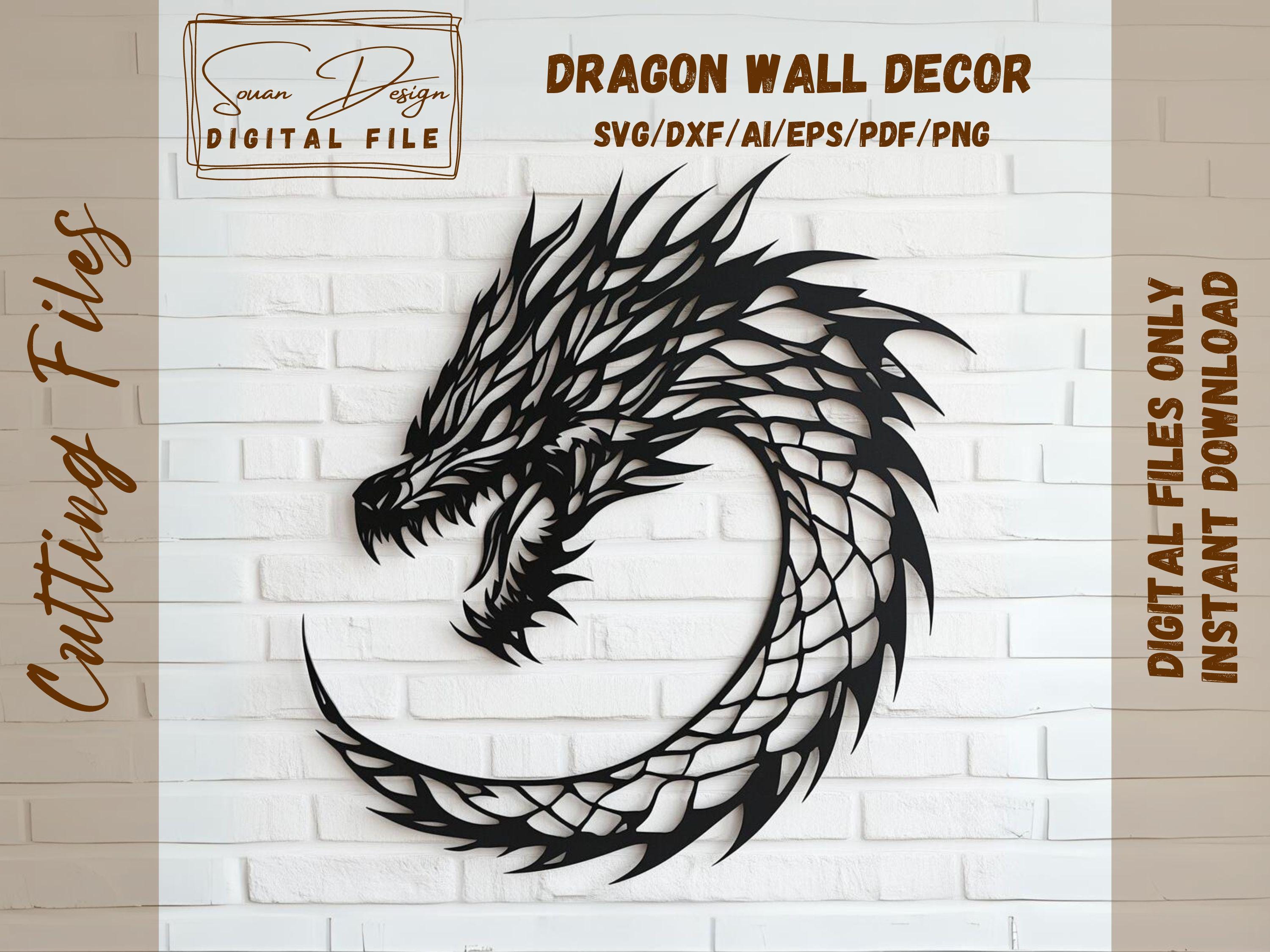 Drachen-Wand-Dekor SVG, Laser geschnitten Datei, Vektor-Kunst, AI und DXF, sofortiger Download