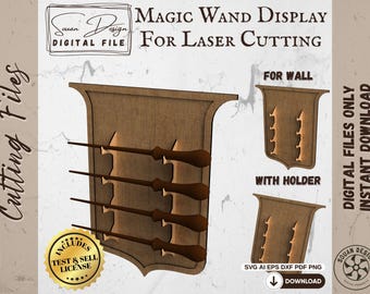 Elegant Magic Wand Display - Wooden Wall Shield for Laser Cutting - Digital File SVG, AI, DXF
