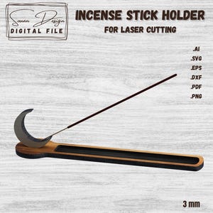 Porte-Encens en Bois avec Design Lune - Fichier SVG Découpe Laser - Support pour Bâtonnets d Encens - Fichier numérique laser - DXF, AI