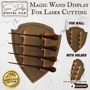 Wizard Wand Display for Laser Cutting - Digital File (SVG, DXF, AI) - Castle Shield Design - easy laser cut file