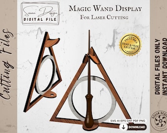 Magic Wand Holder SVG – Wizard Wand Display Stand Laser Cut, Wood Wall Mount Wand Shelf, Fantasy Decor Gift - Dxf AI PNG