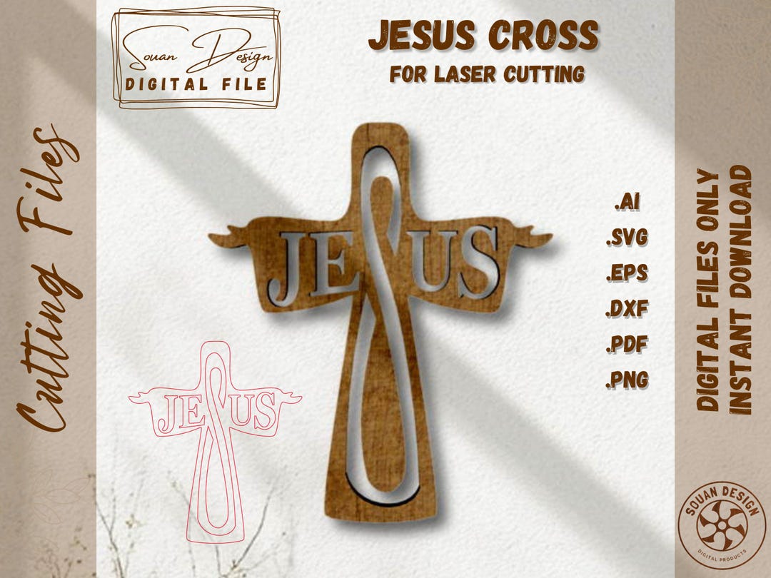 Jesus Cross SVG - Christian Cross Laser Cut File, Religious Wall Art ...