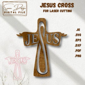 Croix Jésus SVG - Fichier Découpe Laser Croix Chrétienne, Art Religieux, Croix en Bois DXF pour CNC & Glowforge - Téléchargement Numérique