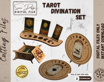 Tarot Set SVG – Altar Board, Card Holder & Storage Box – Laser Cut Files for Divination Tools