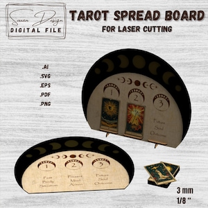 Planche de Tarot Passé, Présent, Futur - Fichiers SVG Découpe Laser - Support pour Tirage de 3 Cartes - - Découpe laser facile
