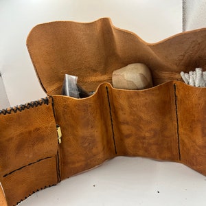 Handmade hand stitched leather tobacco pipe rolls