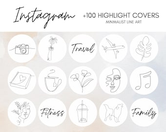 Line Art Highlights, Highlight Covers, Instagram Line Art, Instagram Highlights, Social Media Icons, Line Art Highlight, Minimalist IG