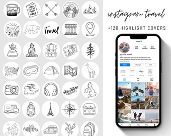 Travel Highlights, Highlight Covers, Instagram Travel Highlight Icons, Social Media Icons, Line Art Highlight, Travel Blogger, Icons