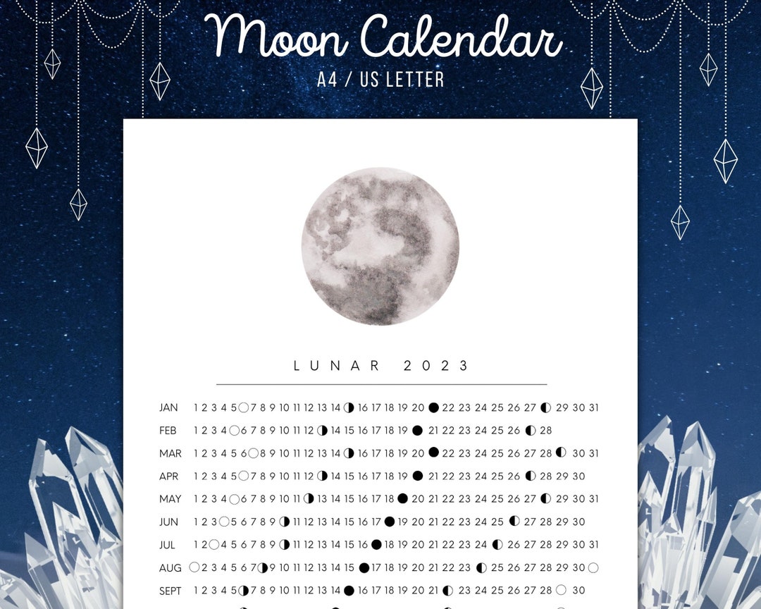 2023 Lunar Calendar Printable, Printable Moon Wall Calendar, Moon
