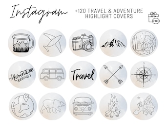 Travel Highlights, Highlight Covers, Instagram Travel, Instagram Highlights, Social Media Icons, Line Art Highlight, Travel Blogger, Icons