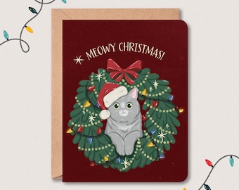 Meowy Christmas Card | Cat Greeting Card | Cat Christmas Card | Christmas Card | Holidays Cards