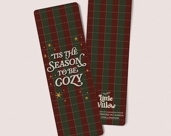 May include: Two rectangular bookmarks with a red and green plaid pattern. One bookmark has the text "Tis the Season to be Cozy" in white script with gold stars. The other bookmark has the Little Villow logo.