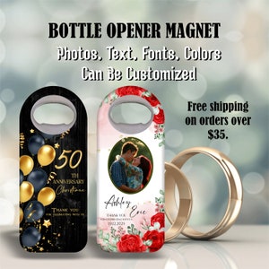 Personalized Wedding Keepsake Magnets - Custom Bottle Opener Design