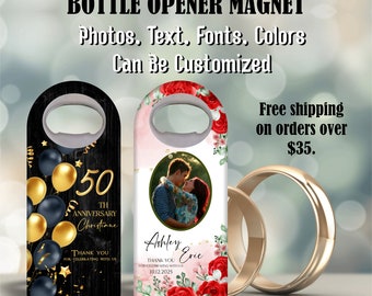 Personalized Wedding Keepsake Magnets - Custom Bottle Opener Design